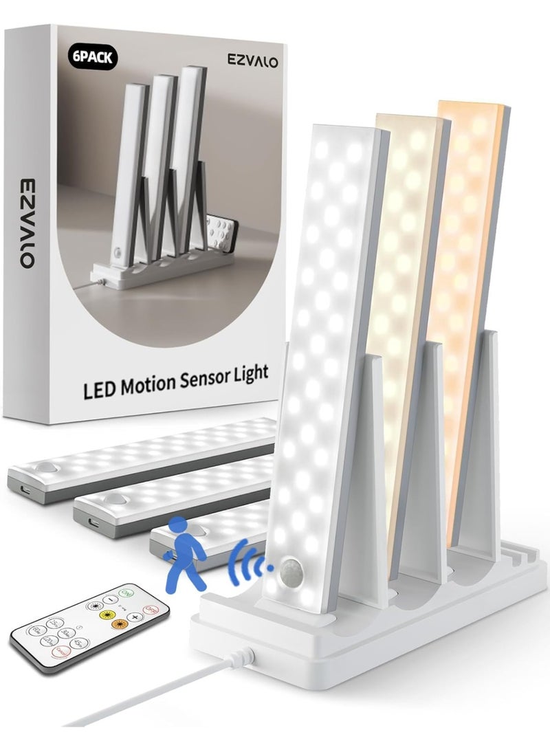 EZVALO 6-Pack LED Motion Sensor Light, Rechargeable Under Cabinet Lights with Remote Control, Magnetic Wireless Closet Light, Dimmable Warm & Cool White - Image 1
